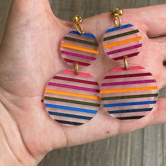 Colorful Acrylic Earrings Rainbow Geo Geometric Earrings | Rainbow Stripes - Picture 5 of 5